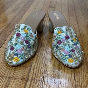 Women's Floral Embroidered Mules - White Size 11.5 EU 42